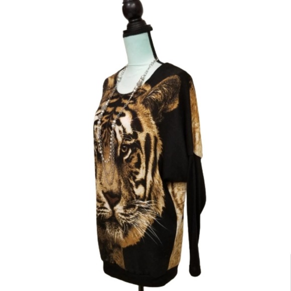 Mojoyce Tiger Head Batwing Jumper Sweater Black M - Picture 5 of 10